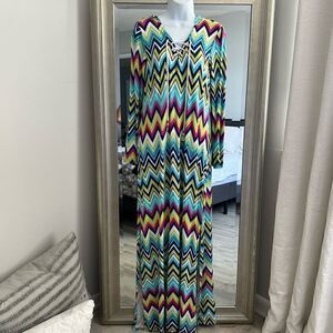 Macbeth Collection Margaret Joseph's Multicolor Hooded Tunic Dress Coverup Sz M